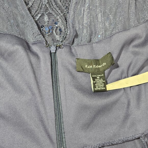 R & M Richards Mother Of The Bride BLUE Sequined Lace Sheer Formal Dress Size 16 - Picture 11 of 17